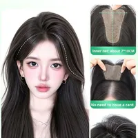 LLBeauty Perruque à franges indiennes pour femme, extension de cheveux synthétiques mélangés à l'humain, lisses, volumineux, sans couture, haute qualité pour tulle