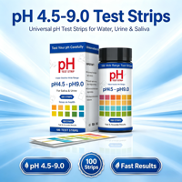 Tiras Reactivas de pH Universales 4.5-9.0, 100 Tiras por Tubo, para Pruebas de pH, Acidez y Alcalinidad en Agua, Orina y Saliva