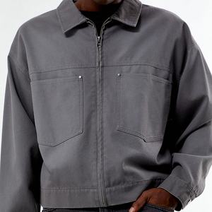 Custom Design <b>Men's</b> Punk Old Worn Spring Autumn Cropped Boxy Fit Patch Pockets Loose <b>Men</b> Twill Cotton Canvas <b>Trucker</b> <b>Jacket</b> - Product Image 2