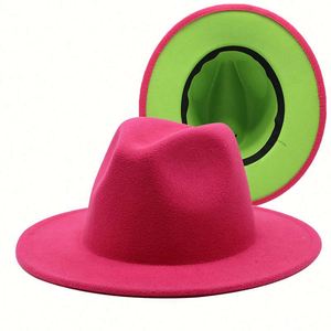 Chapeau Fedora classique bicolore pour homme, casquette jazz à large bord, chapeau plat d'église pour femme, chapeau Panama - Product Image 4