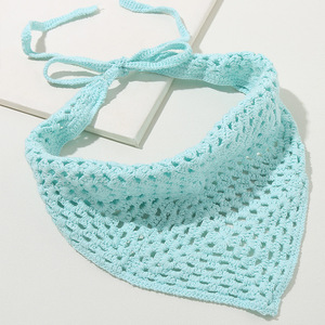Q & Y été plage Boho nouveau solide à la main Crochet creux bandeau de <span class=keywords><strong>cheveux</strong></span> <span class=keywords><strong>cheveux</strong></span> courts mignon tricoté bandeau Triangle bandeau chapeaux - Product Image 4