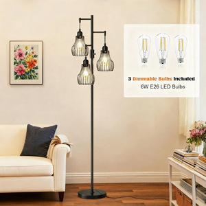 Industrial Floor <b>Lamp</b> With Adjustable Height Black Metal Cage Shade E26 Base For Living Room Bedroom <b>Office</b> - Product Image 3
