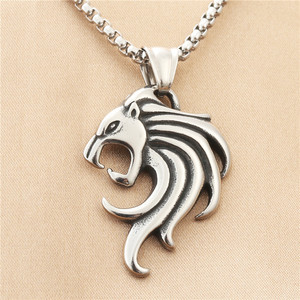 Men's Stainless Steel <b>Wolf</b> Head Pendant <b>Necklace</b> Retro Punk Style Animal Shape Geometric Design 190115 - Product Image 1