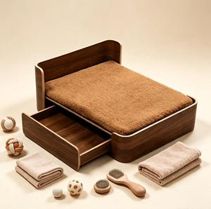 Cama elevada de madera para mascotas con cajón de almacenamiento, a prueba de humedad, para perros y gatos, con cojín suave que protege a las mascotas del frío. - Product Image 1
