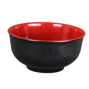 Mangkuk sup melamin miso gaya Jepang, mangkuk mie 6.5 inci merah hitam
