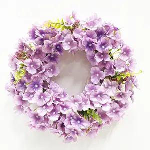 New Artificial Silk Hydrangea Wreath White Pink Flower Front Door Hanging Backdrop For Valentine's Day