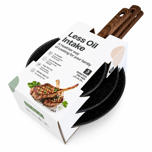 Juego de 3 Sartenes Antiadherentes Modernas de 20/24/28 cm con Revestimiento de Piedra Saludable y Mango con Efecto Madera, Aptas para Inducción - Product Image 1