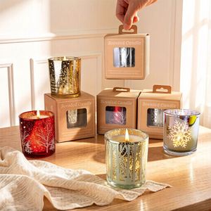 Velas Aromáticas en Frascos de Vidrio Navideños con Patrón de Copos de Nieve Dorados, Cera de Soja para Cena Navideña, Chimenea, Decoración de Regalo de Navidad - Product Image 4