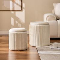 Hanyee Ensemble de 2 tabourets de vanité en velours côtelé, tabourets de rangement ronds avec couvercle en bois réversible pour chambre à coucher, salon
