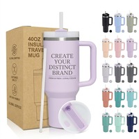 Gobelet isotherme réutilisable en acier inoxydable de 40 oz à double paroi avec poignée confortable et paille