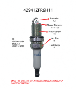 Hochleistungs-Iridium-Zündkerze IZFR6H11 4294 Ersatz für BMW 120i Cabrio/Coupé, 318i, 320i 2.0L N42B20BZ <span class=keywords><strong>N46B20A</strong></span> - Product Image 2