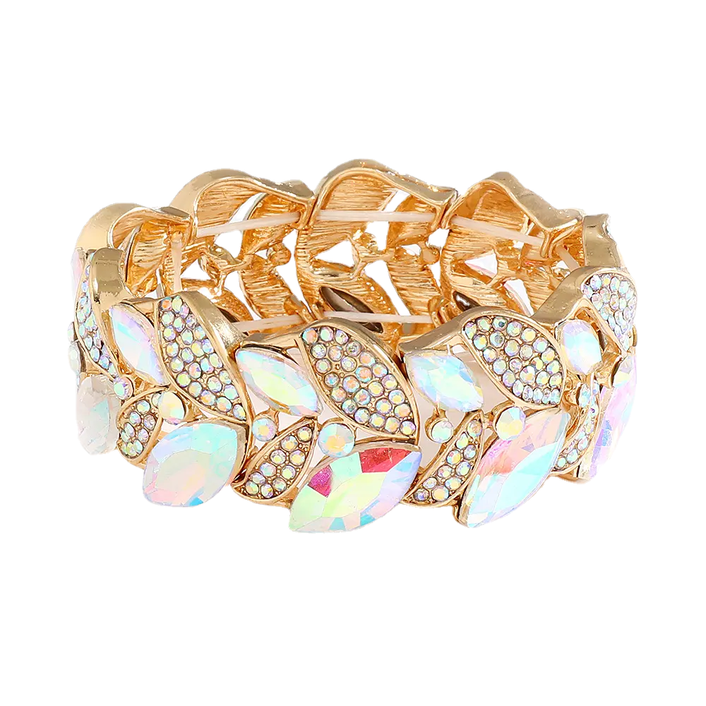 2312 AliExpress selling and fashion hand jewelry everything full of diamonds luxury leaf-shaped rhinester elastic bracelet