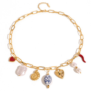 สร้อยคอโซ่ทองเก๋ไก๋พร้อมจี้ไข่มุกและหัวใจสำหรับสวมใส่ในชีวิตประจำวัน - Product Image 5