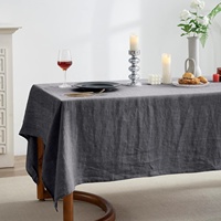 Nappe en lin 100% pur délavé gris rétro, faite à la main, bleu français uni, couleurs unies, bordure surpiquée, pour pique-nique