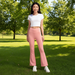 Pantalones Acampanados de Cintura Alta, Largos, Tejidos en Spandex y Poliéster, de Color Sólido, Casuales, para Verano, Transpirables, con Cintura Elástica - Product Image 2