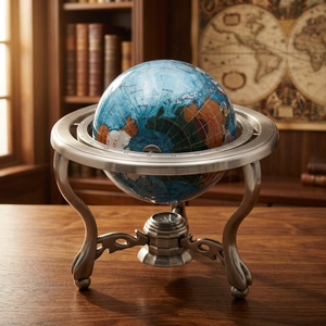 Globo Terráqueo de Escritorio Tradicional con Base Metálica Giratoria, Mapa del Mundo Educativo con Diseño Escénico y Temática de Culturas Extranjeras - Product Image 1