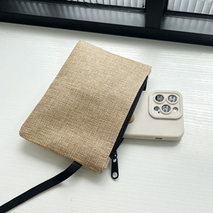 Vente en gros Sac à fermeture éclair en coton et lin jute Pochette pour femmes - Product Image 2