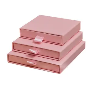 2022 LOW MOQ custom brand name pink cardboard slide drawer jewelry box