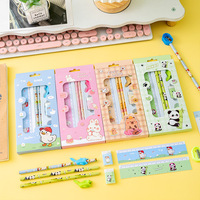 Ensemble de papeterie en plastique pour enfants, motif dessin animé, six pièces, gomme scolaire, cadeau, fournitures scolaires, promotion