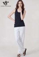 Pantalon en Laine Décontracté à Rayures Blanches Horizontales Coupe Droite – Taille Élastique, Respirant, Écologique, Anti-Plis – Fabricant ODM