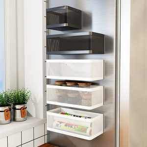 Estante magnético rectangular para almacenamiento lateral en el refrigerador de la cocina, montado en la pared para condimentos, cebollas, jengibre y ajo. - Product Image 3