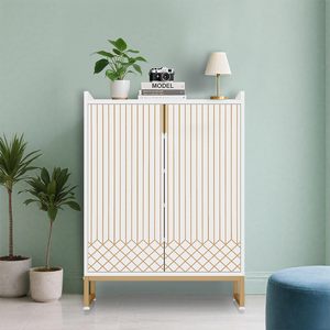 SENYU Modern <b>White</b> <b>Shoe</b> Cabinet with Gold Frame 5-Tier Freestanding Storage for Entryway Home Furniture - Product Image 3