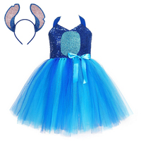Costume d'Halloween pour filles, tenue de tutu avec oreilles d'alien ou d'animal, robe tutu en tulle à motif de dessin animé pour enfants, idéale pour anniversaire ou cosplay, avec bandeau à oreilles