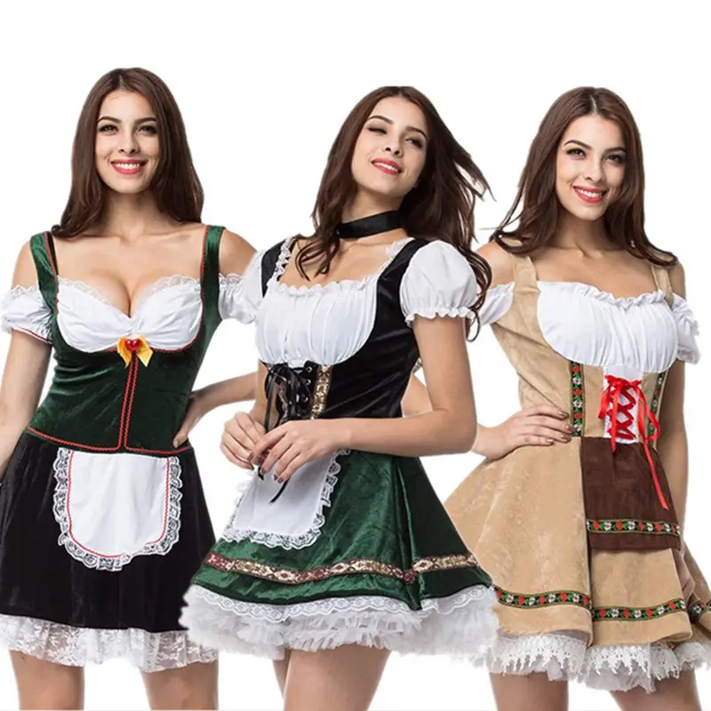 Deutsch Halloween das München Oktoberfest Dienst mädchen Kostüm Frauen Rock Sexy Langes Kleid Bier Mädchen Bühne Outfit Kellnerin Bar Uniformen