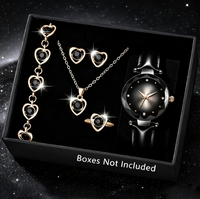 Ensemble de bijoux pour femmes, montre-bracelet à quartz avec strass en forme de cœur, collier, boucles d'oreilles, bague, bracelet, 6 pièces, cadeau de vacances
