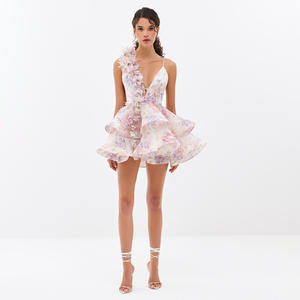 Offerta Speciale Abito <span class=keywords><strong>Corto</strong></span> Casual da Donna, di Tendenza, <span class=keywords><strong>Senza</strong></span> <span class=keywords><strong>Maniche</strong></span>, Scollo a V, Schiena Scoperta, Stampa Floreale e Pieghe - Product Image 2