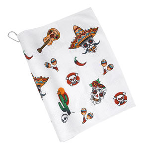 Serviette de golf personnalisée en microfibre polyester blanche avec logo, motif têtes de mort amusantes et crochet – Meilleure vente - Product Image 2
