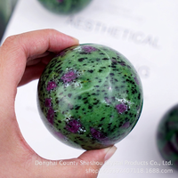 Boule de pierre précieuse polie en zoïsite avec rubis naturel, marbrée vert-bleu, ornement Feng Shui DIY pour la décoration intérieure, la méditation et comme cadeau