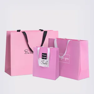 Best Price Shopping Recycled white Kraft Recyclable Printed Pink Paper Bags Wholesale