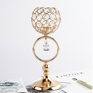 Tempat lilin bulat bentuk tengah meja, tempat lilin bola kristal besi Nordik emas - Product Image 6
