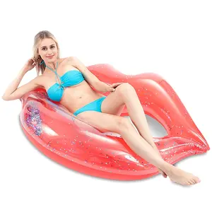 LC adult cheap plastic PVC swimming ring KISS inflatable pool float Rose gold Lips Pool Floating party Toys