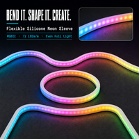 Ruban lumineux néon RGBIC moderne 5M en silicone, synchronisation musicale, contrôle APP 2.4G, compatible Alexa et Google Assistant, éclairage uniforme, décoration intérieure créative