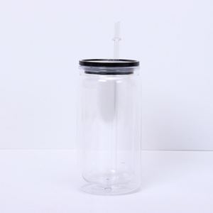 Portable Travel-Friendly 16oz Double Wall <b>Plastic</b> Mason Cup with Handle Straw for Picnic BBQ Outdoor - Product Image 4