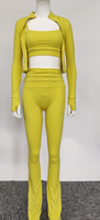 Ensembles de survêtements personnalisés pour femmes avec logo brodé, veste à fermeture éclair à manches longues et pantalon de yoga évasé, ensembles 2 pièces pour femmes