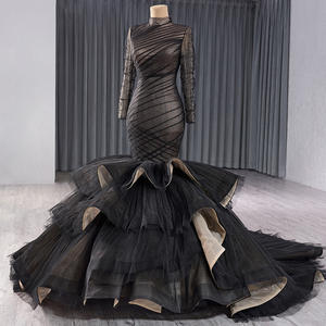 Trendy En Unieke Stijl Lange Avondjurken Zwarte Zeemeermin Gelaagde Tule Galajurk Met Voering Rsm241054 - Product Image 3