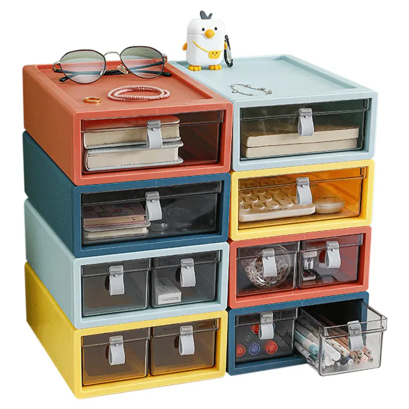 Stackable Office Desk Storage Box with Drawers Plastic Sundries Storage Vanity Organizer Cosmetic Makeup Containers