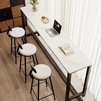 Table de bar rectangulaire moderne de luxe en métal avec plateau en marbre, mobilier de salle à manger pour appartement, imperméable et durable