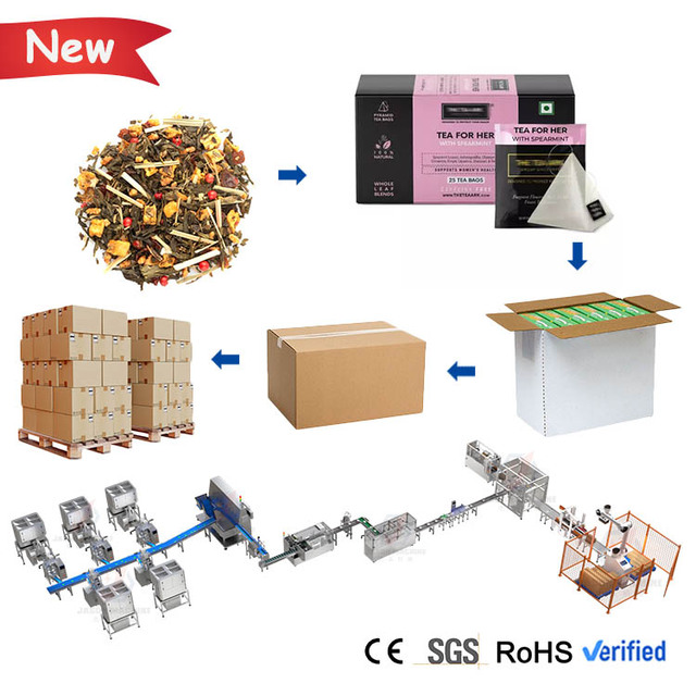 Automatic Filter Paper Silk Nylon Pyramid Shape Herbal Corn Tea Bag Carton Box Sealing Packing Machine Line
