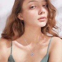 Bijoux spirituels de guérison énergétique Collier en argent sterling 925 Zircon 7 Chakra Lotus Blue Eye