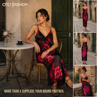 Robe longue noire à fleurs pour femme, col en V, bretelles spaghetti, élégante, pour soirée, personnalisable, marque privée, vente en gros