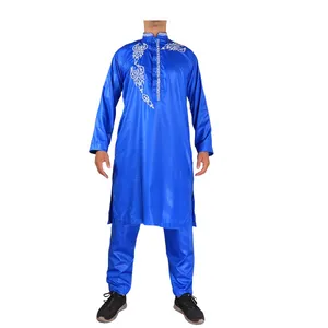 Shiny Colors Muslim Man Thobes Africa Islamic 2pcs Dress With Pantalon