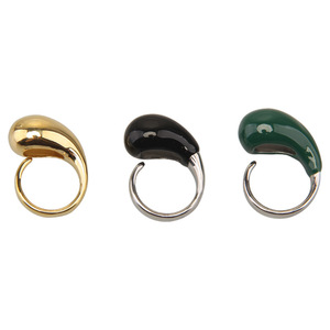 Joyería minimalista gota de agua goteo francés anillo abierto geométrico vino rojo esmalte anillo 18K chapado en <span class=keywords><strong>oro</strong></span> anillo geométrico elegante - Product Image 5