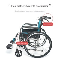 Fauteuil roulant pliant léger de 12,6 kg en acier au carbone électroplaqué, roue pneumatique à rayons de 24 pouces, capacité de charge de 100 kg, avec système de fixation pour accompagnant