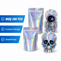 Sacs Mylar Zhihe imprimés holographiques à fermeture éclair, anti-odeur, 3,5g, forme irrégulière unique, découpés sur mesure, spécial 8ème.