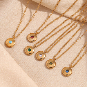 G2918 venta al por mayor Collier acero inoxidable 18K chapado en oro piedra de nacimiento redonda <span class=keywords><strong>12</strong></span> <span class=keywords><strong>meses</strong></span> piedra colgante collares joyería de moda - Product Image 1