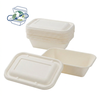 Suikerrietbagasse bento box met deksel, wegwerpbaar, biologisch afbreekbaar, composteerbaar, rechthoekige voedselcontainer voor afhaalrestaurants